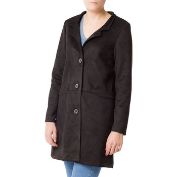 Cappotto nero scamosciato da donna Swish Jeans, Abbigliamento Donna, SKU j612000037, Immagine 0